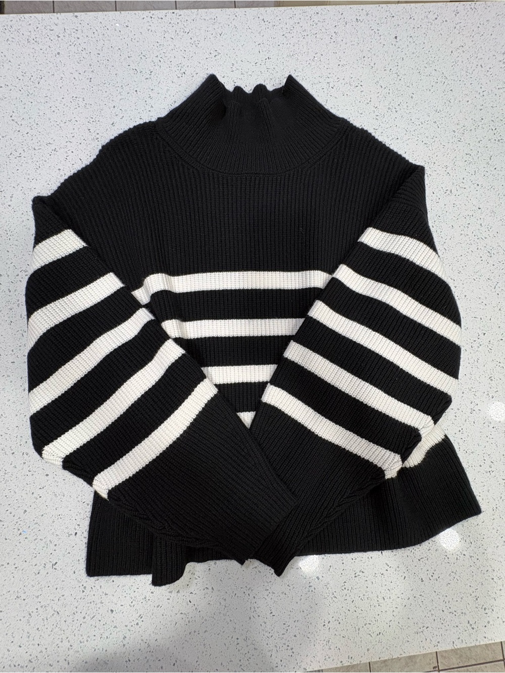 a new day Black and White Striped Cowl Neck Sweater